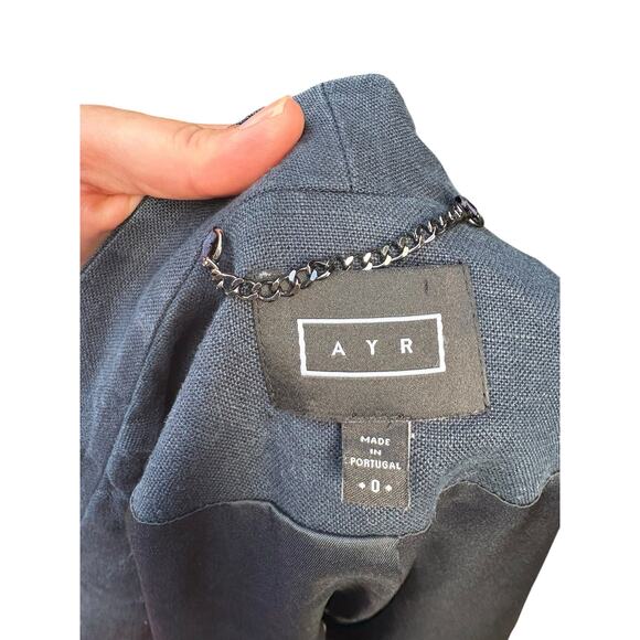 AYR The Coup Navy 100% Linen Notched Open Front Blazer Jacket - 0 - Picture 8 of 10